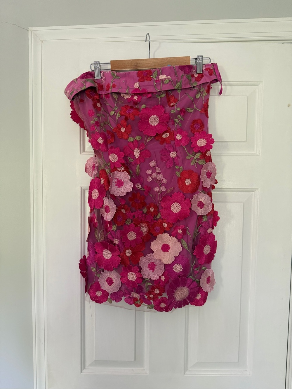 Altar'd State Strapless Hot Pink Floral Appliqué Mini Dress - Picture 4 of 6